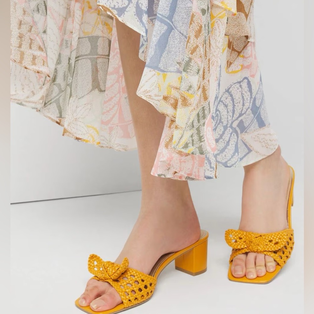 WHBM GOLD BRAIDED BLOCK SANDALS